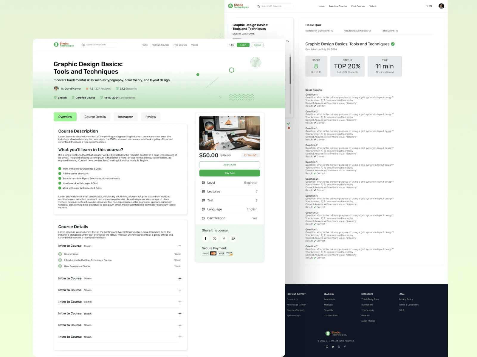 Jaanbo course and assessment interfaces