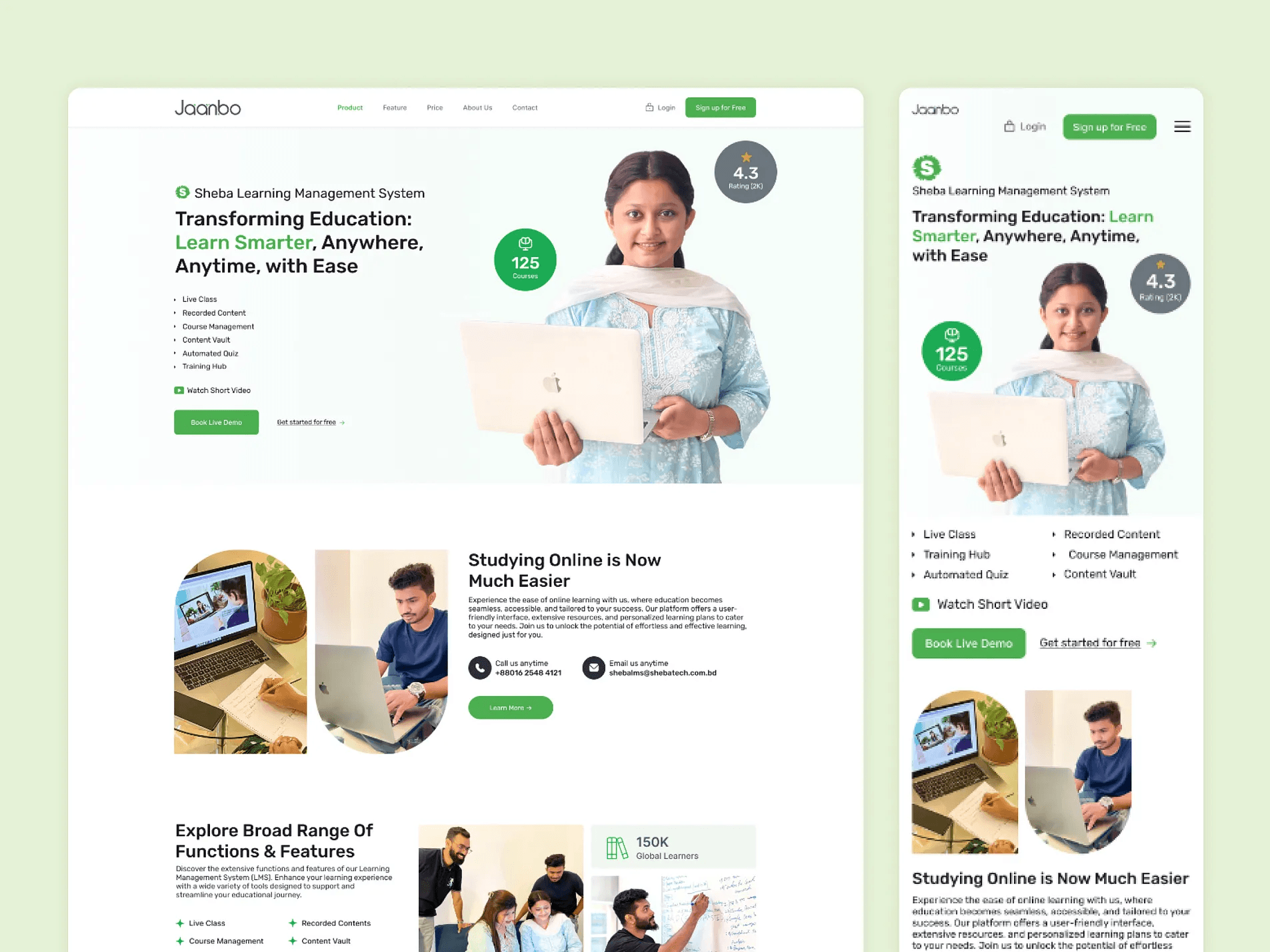 Jaanbo responsive learning platform landing page