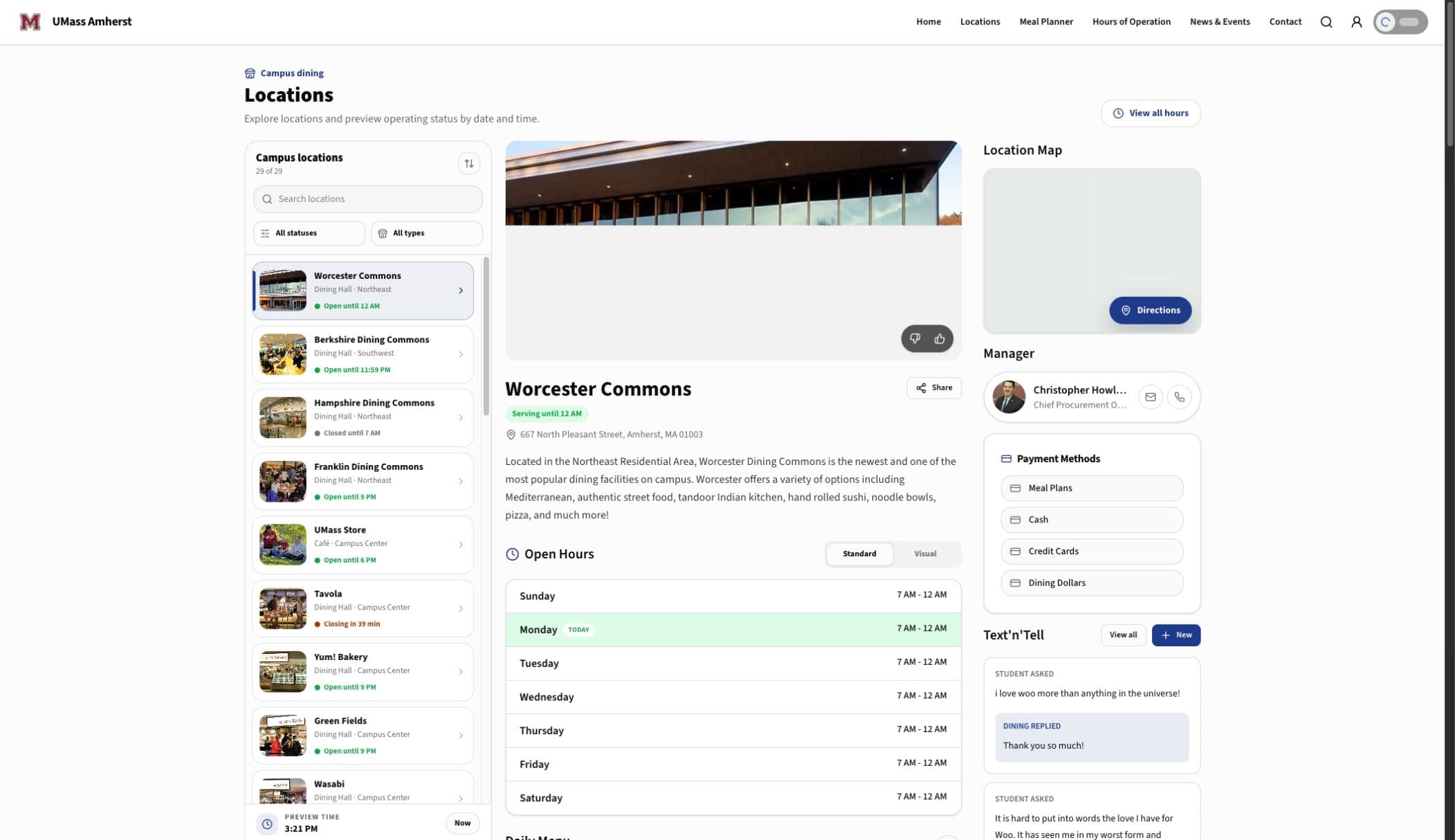 Worcester Commons dining location page