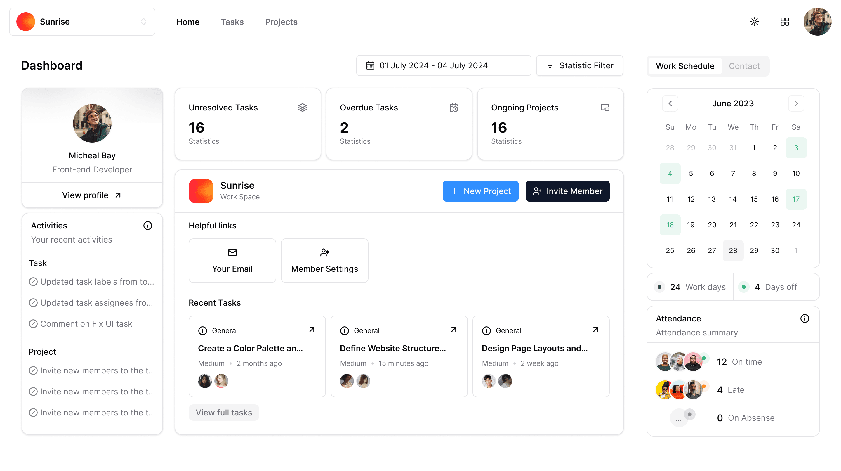 Stable workspace dashboard