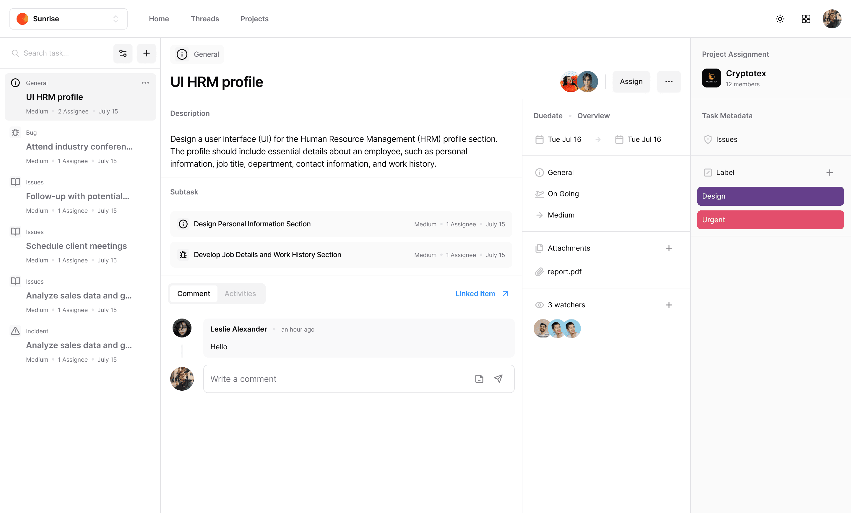 Stable task detail workspace